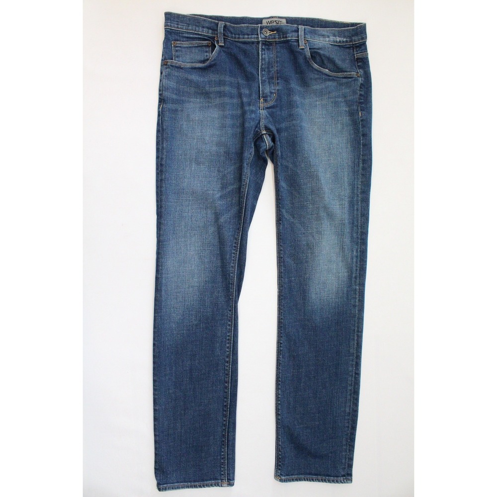 WeSC Eddy Average Blue Stretch Jeans Mens 36x32 Slim Straight Indigo B10512762D